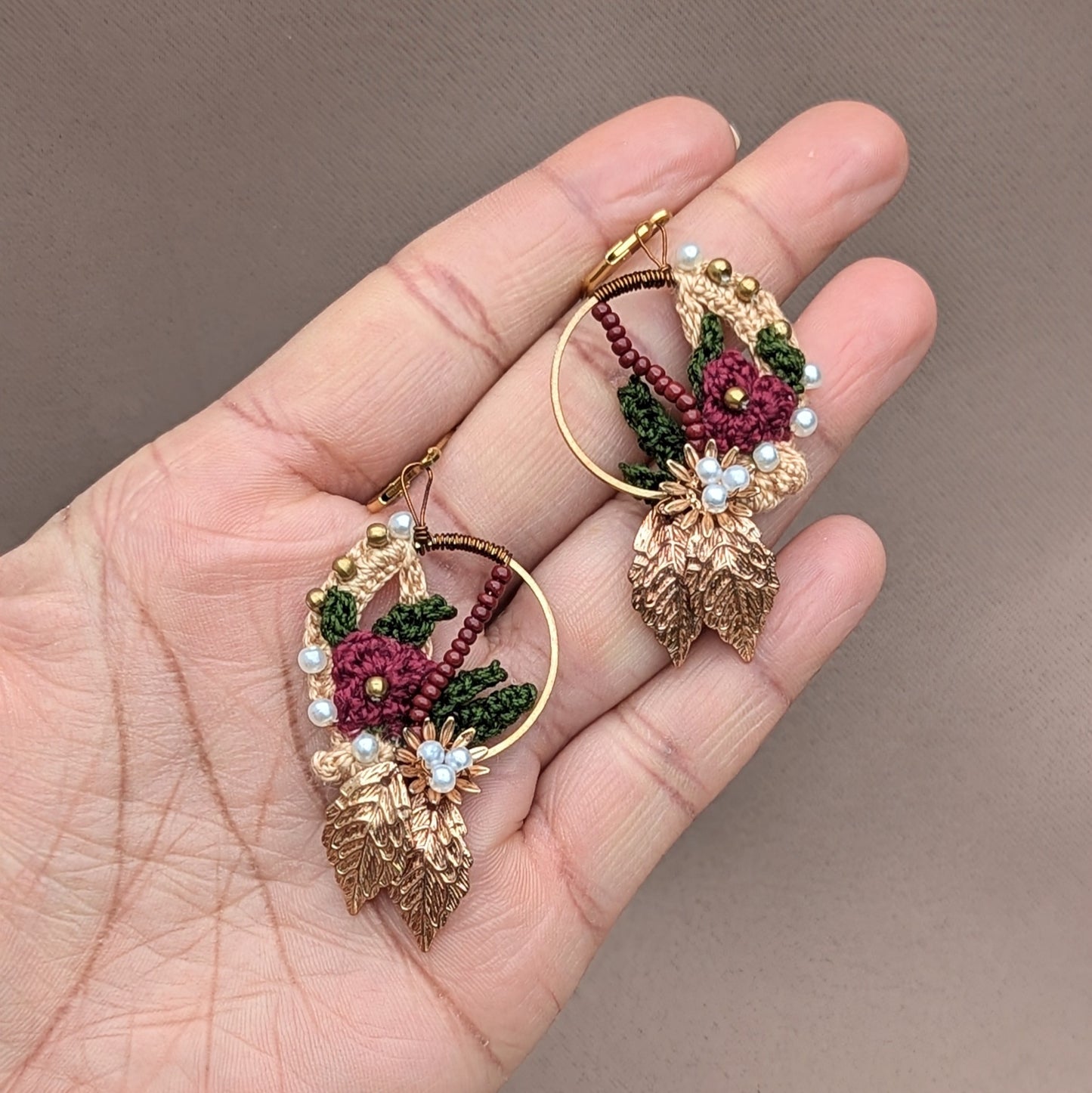 Indian bridal-inspired earrings in red, green and gold, lightweight and handmade in the UK.