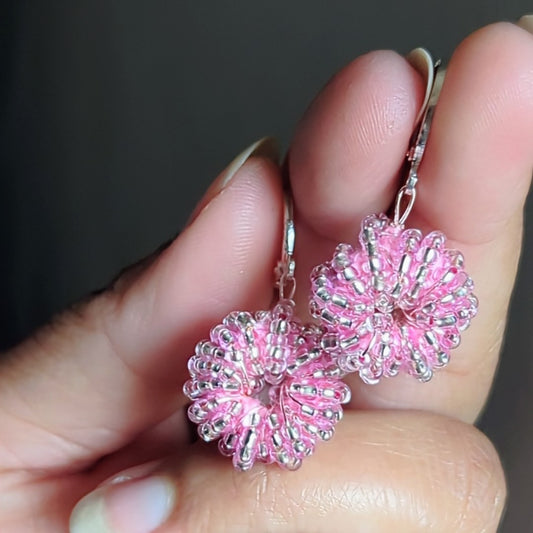 Masi Silver-Lined Pink handmade earrings featuring rose gold wire and Egyptian cotton.