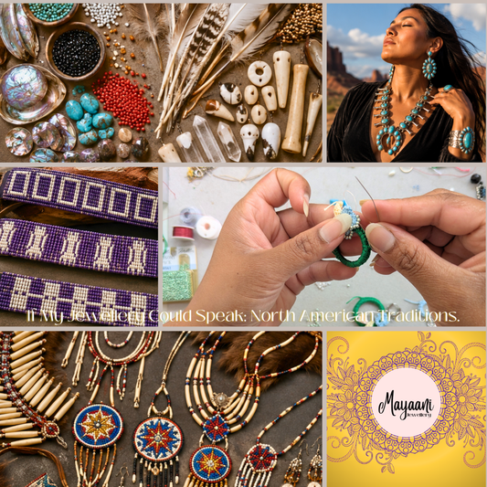 Collage of North American jewellery traditions for Mayaani Jewellery's blog 'If My Jewellery Could Speak: North American Traditions'.