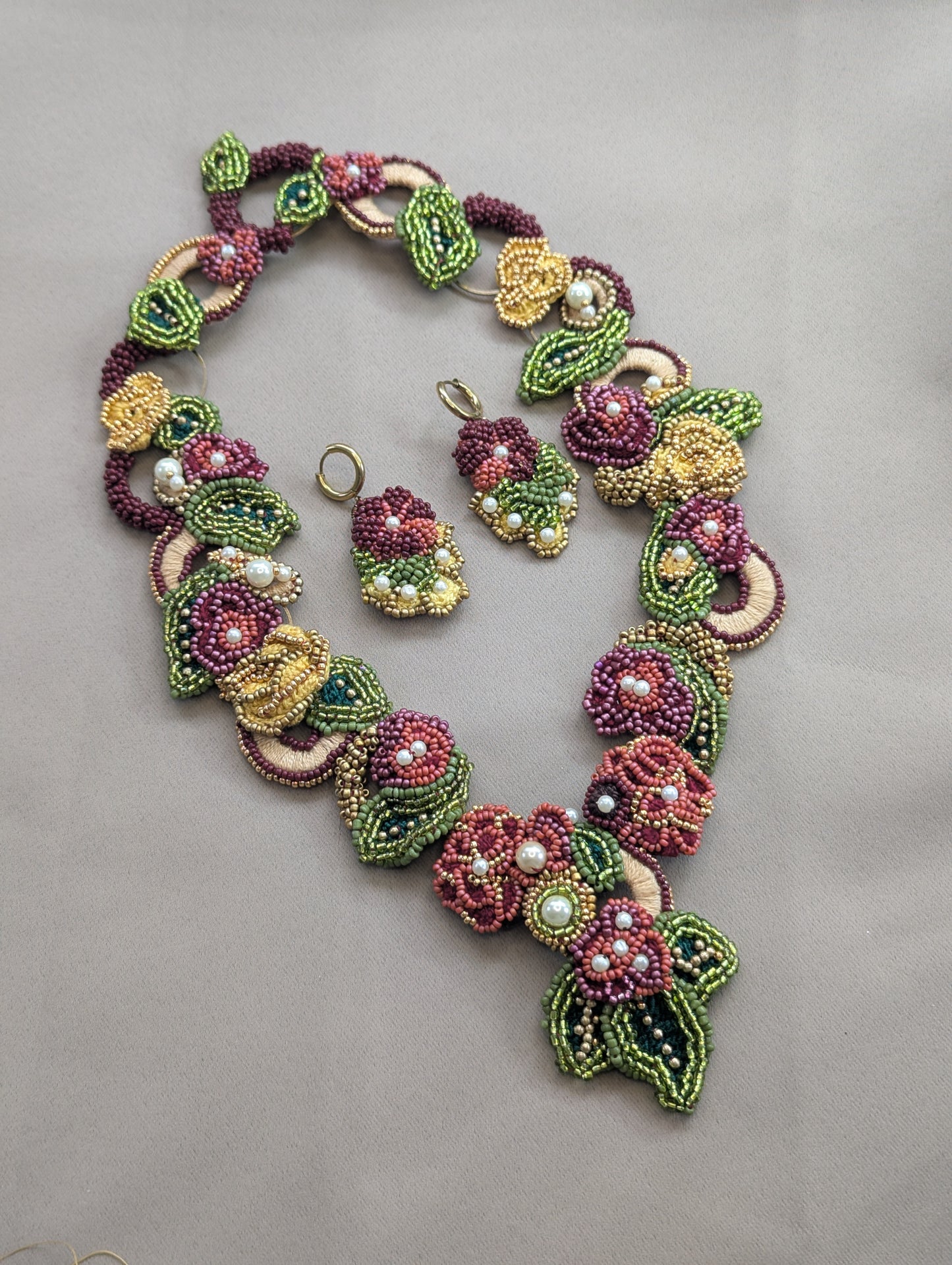 Rukmini | 2-in-1 Botanical Bead Necklace | Burgundy & Gold | Mayaani