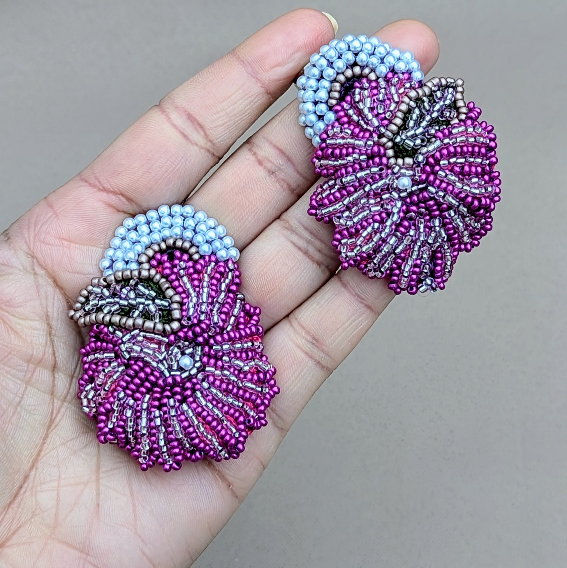 Purple and silver Indian-inspired statement earrings by Mayaani Jewellery.