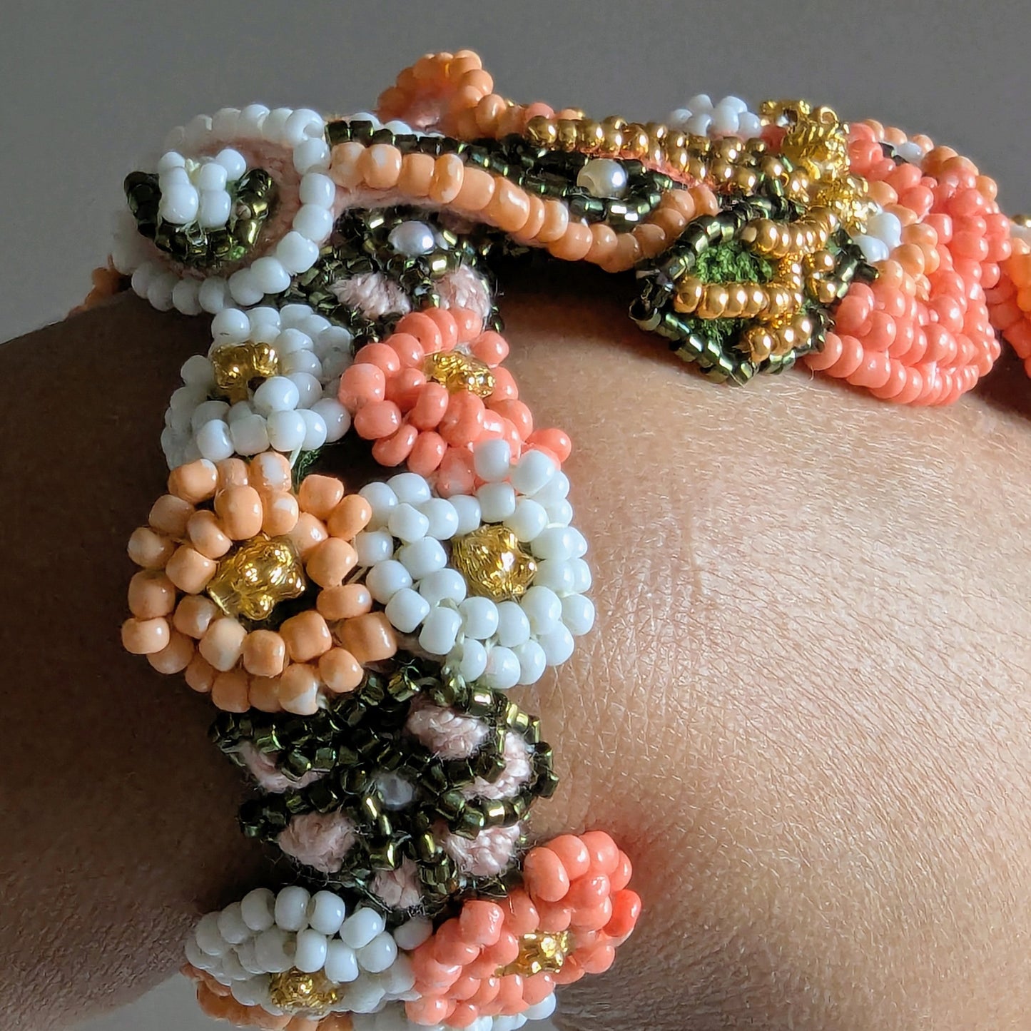 Detailed view of the Padmika 5-in-1 Indian statement beaded hand bracelet featuring high quality craftsmanship exclusive to sustainable brand Mayaani UK