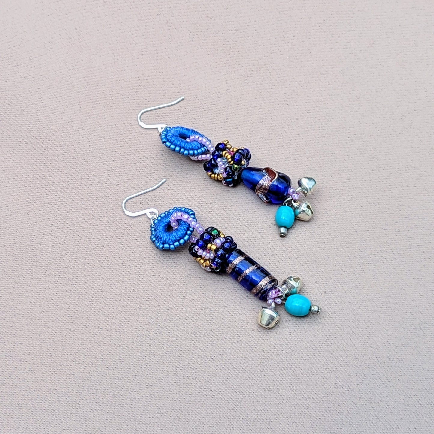 Eco-luxury earrings inspired by ocean hues and Indian artistry, made from signature Mayaani scrap beads.
