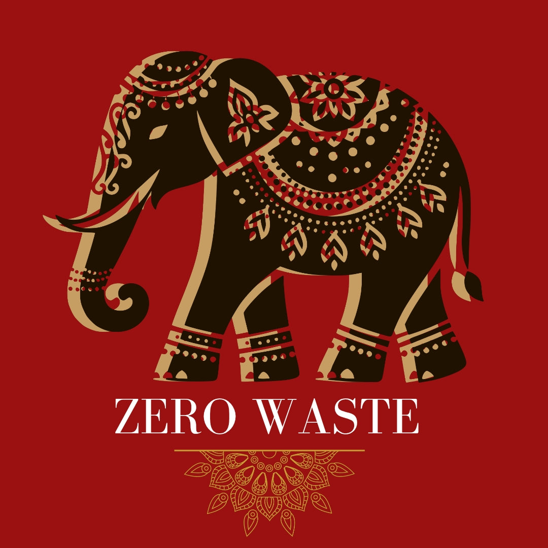 Illustration of a decorated Indian elephant symbolising sustainability and waste-free design practices central to the handcrafted artisan work of sustainable brand Mayaani Jewellery UK.